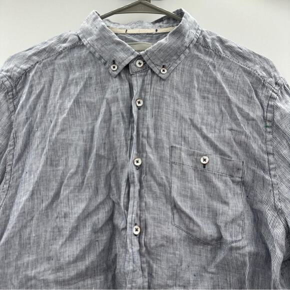Report Collection Heritage 100% Linen Blue Striped Button Down Shirt Sz L NEW - Picture 2 of 8